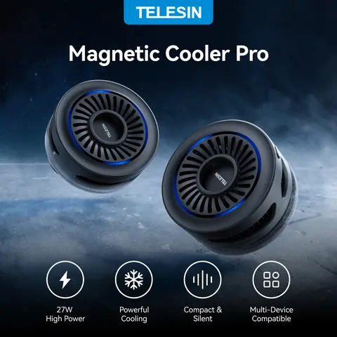 TELESIN Magnetic Phone Cooler Fan, Optional Wireless Charging, Ultra-Fast Cooling for Gaming & Live Streaming, USB Rechargeable for iPhone 11+ & All Smartphones, Compatible with iPhone 17