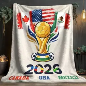 2026 Usa Mexico Mexico World Cup Flannel Blanket, Vintage Three Kingdoms Flag & Colorful Trophy Design, Soft Warm Ideal for Fans