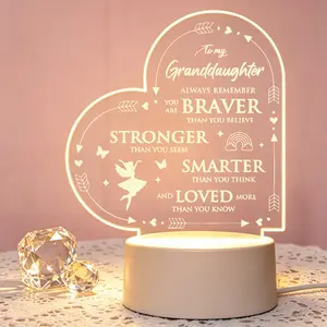 Heart Acrylic LED Night Light - Heart-Shaped Ornament Decorative Lights with Fairy Arrow Rainbow Design, Inspirational Encouragement Gift for Granddaughter’s Birthday, Christmas, Back to School Table Lamp, Perfect Gift For Granddaughter
