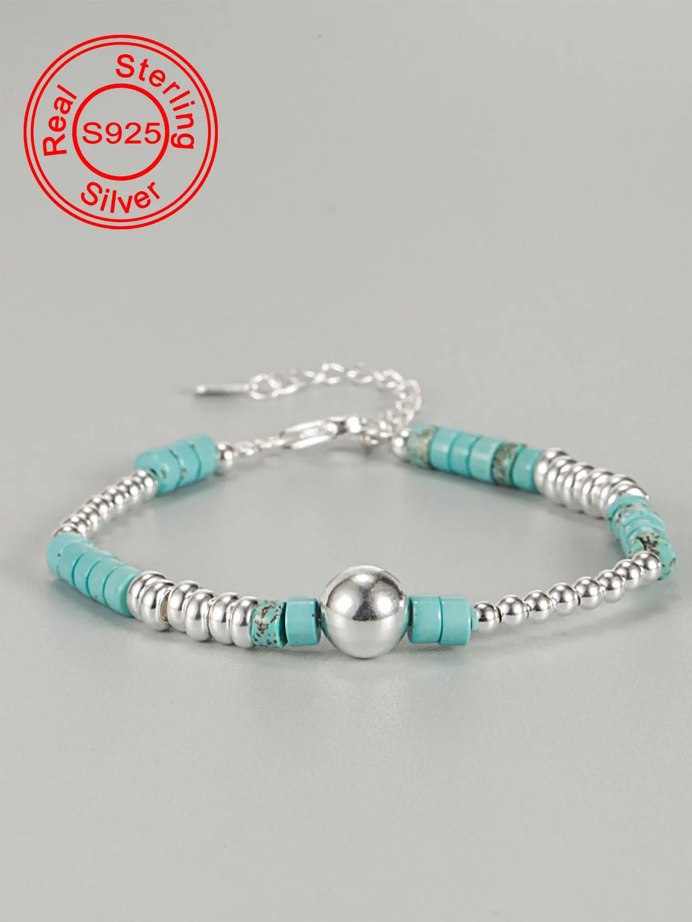 S925 Sterling Silver Fashion Turquoise Decor Beaded Bracelet, Adjustable Bracelets, Fashion Jewelry for Party, Daily Clothing Decor, Trendy All-match & Exquisite Jewelry for Birthday Gift, Adjustable Link Bracelet, Pretty Bracelet