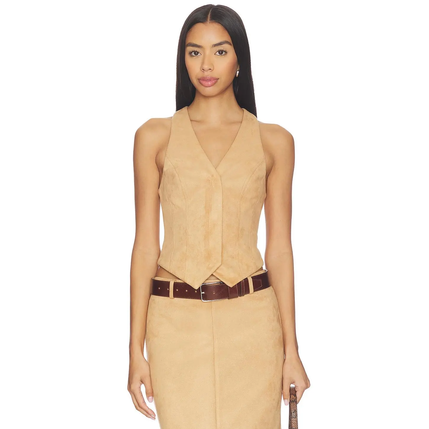ALL THE WAYS Bailey Faux Suede Vest in Light Beige