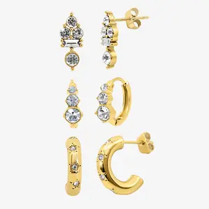 EVRY JEWELS Gold or Silver Plated Women's Kiss of Sparkle 3 Piece Earring Set