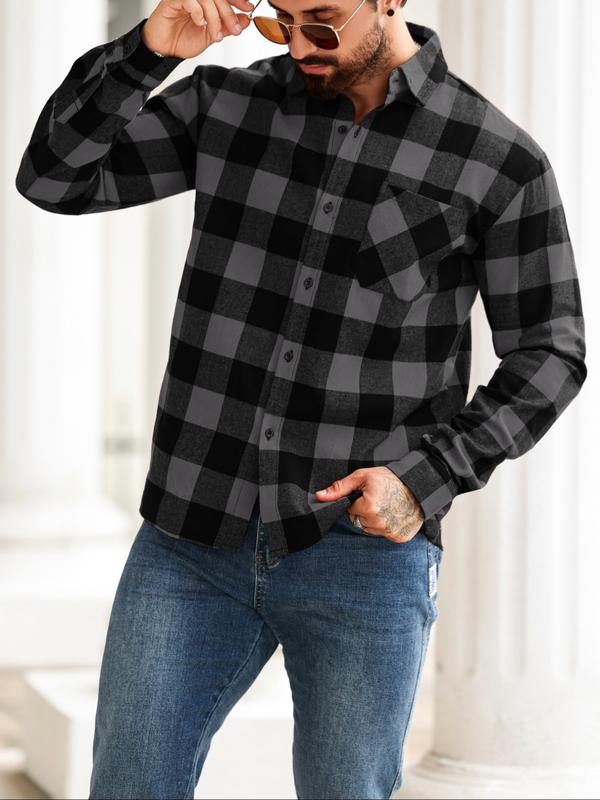 1 PCS Men's Long Sleeve Plaid Shirt, Casual Outdoor Workwear, Ideal Layering for Fall & Winter, Perfect for Men's Daily Wear