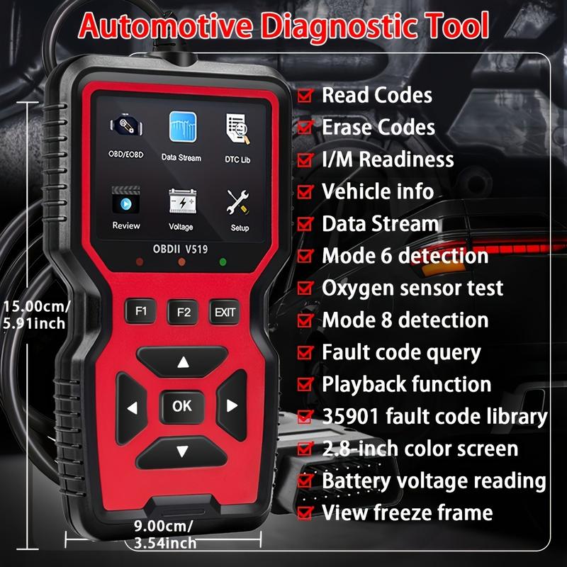 V519 Car OBD2 Scanner Diagnostic Tool Code Reader with Real-Time Battery Voltage Testing & Engine Fault Code Scanner for Professional Diagnosis