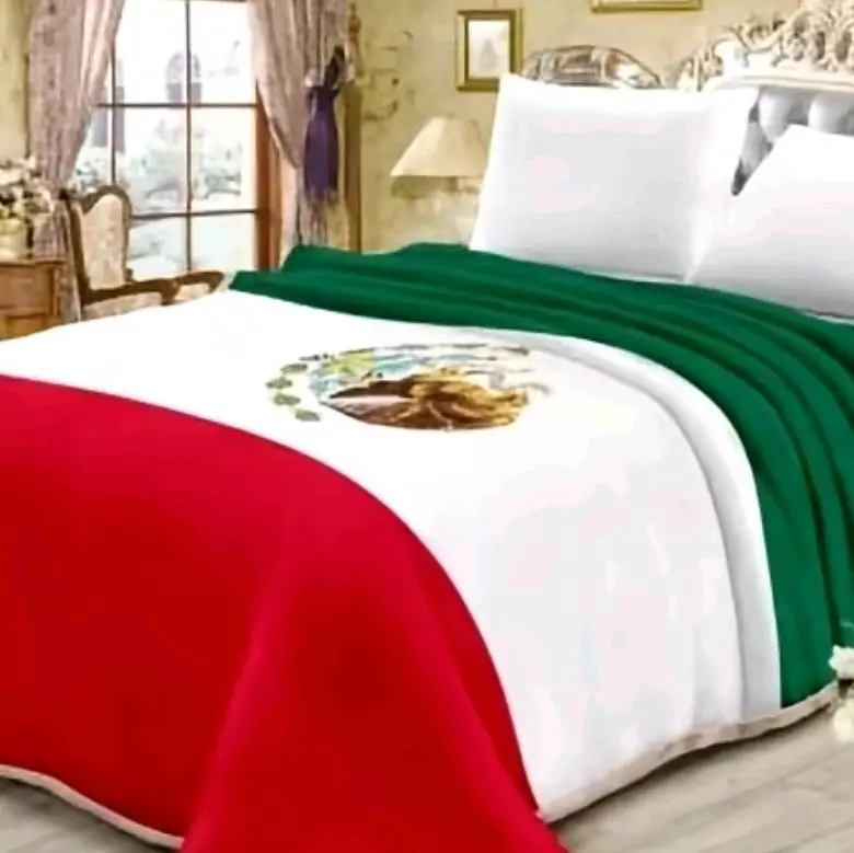 Mexican Flag Queen Size Throw Blanket, Machine Washable Bedding Linen, Machine Wash