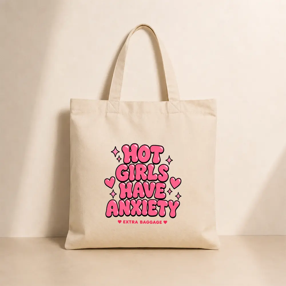Hot Girls Have Anxiety Tote Bag | Pink Y2K Canvas Tote