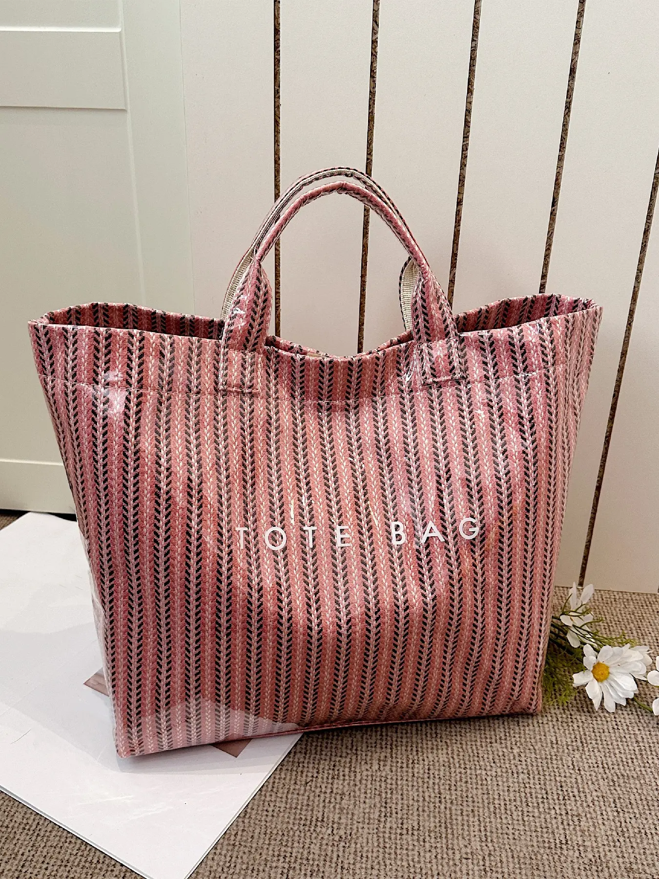 Ladies' new high-capacity letter striped design practical handheld tote bag Trendy Commuter Bag suitable for work and daily use Casual Commuter Bag