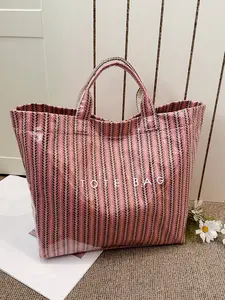 Ladies' new high-capacity letter striped design practical handheld tote bag Trendy Commuter Bag suitable for work and daily use