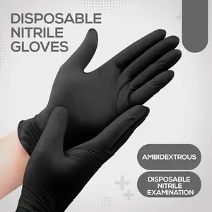 100-Count Black Nitrile Disposable Gloves - Latex-Free,Powder-Free, Strong Puncture-Resistant, Medical, FoodHandling, Tattoo & Barber Shop Gloves, Various Sizes(Packaging May Vary)
