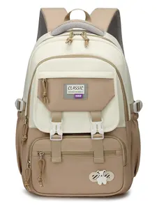 Cartoon Bear Decor Colorblock Backpack, Casual Large Capacity Waterproof Backpack for Women & Men, Fashionable Backpack for Daily Use