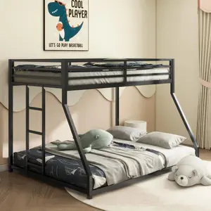 Adam Sturdy Twin over Full Bunk Bed Metal Black for Kids and Adult, Low Profile Twin over Full Bunk Bed with Ladder and Guardrails, Easy Climbing, Beds for Bedroom-B083124171