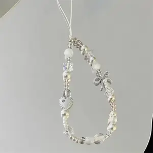Korean Cute White Star Pearl Beads Phone Chain Trendy Pendant For iPhone Universal Accessories Lanyard Hanging Rope For Girl