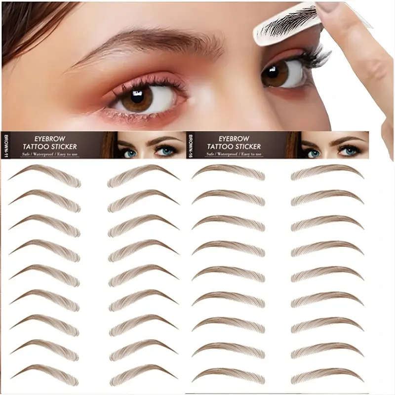 2 counts Realistic Eyebrow Pattern Tattoo Sticker, 6pcs/set Waterproof  Makeup Tattoo Stickers, Professional Tattoo Sticker for Women & Men