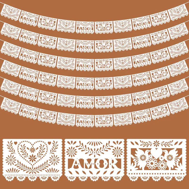 6 Pack Mexican Papel Picado Banner Cielito Lindo & AMOR Design Fiesta Decorations for Wedding Bridal Shower Engagement Party Baptism First Communion Birthday Cinco de Mayo Decor