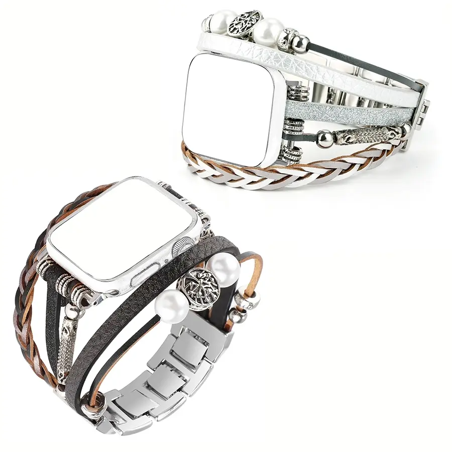 Fashion Handmade Leather Beaded Tree of Life Bracelet Watch Band for Apple Watch 38/40/41/42/44/45/46/49 Mm, Adjustable Metal Strap Compatible with Iwatch Series 10 9 8 7 6 5 4 3 2 1, Smart Watch Straps, Smartwatch Accessories, Smartwatch Compatible Bands