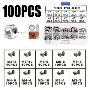 100pcs Stainless Steel Hex Socket Set Screws, Concave End Combination Kit, Durable Fasteners for Various Applications, High-Quality Hardware