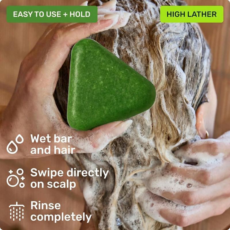 Nature Triangle Shampoo Bar Usman Grass Green Herbal Soap for Hair Growth Clean Oil Control with Polygonum Multiflorum Coconut Ginseng 80g Pack