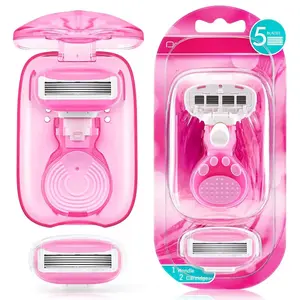 Travel Razors for Women, Travel Size Toiletries Include 1 Handle and 2 Cartridges, Extra Smooth 5-Blade Travel Essentials Razor with Case for Shaving