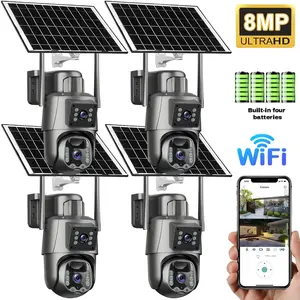 4K Solar Security Cameras Wireless Outdoor 2.4G/5Ghz WiFi Surveillance Cameras for Home Security Dual Lens Auto Tracking PIR Human Detection 8MP Color Night Vision Spotlight Siren Alexa Compatible