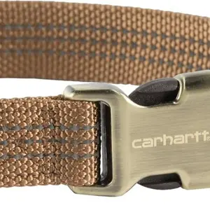 Fully Adjustable Nylon Webbing Collars for Dogs, Reflective Stitching for Visibility, Carhartt Brown (Nylon Webbing), Medium