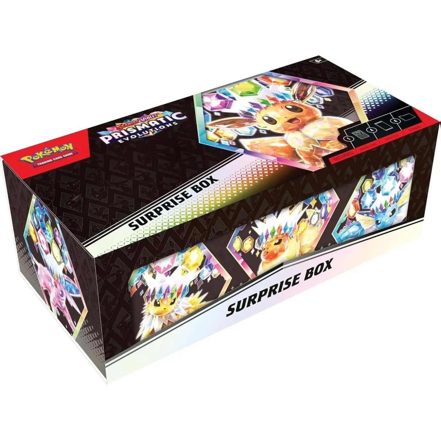 Pokemon SV: Prismatic Evolutions Sealed Hobby Box - New Non-Sports Hobby Trading Cards Multipack, 4 Booster Sets, 9-Card Foil Logo, 4 Dividers to Organize, Includes Code Collectible Surprise Box