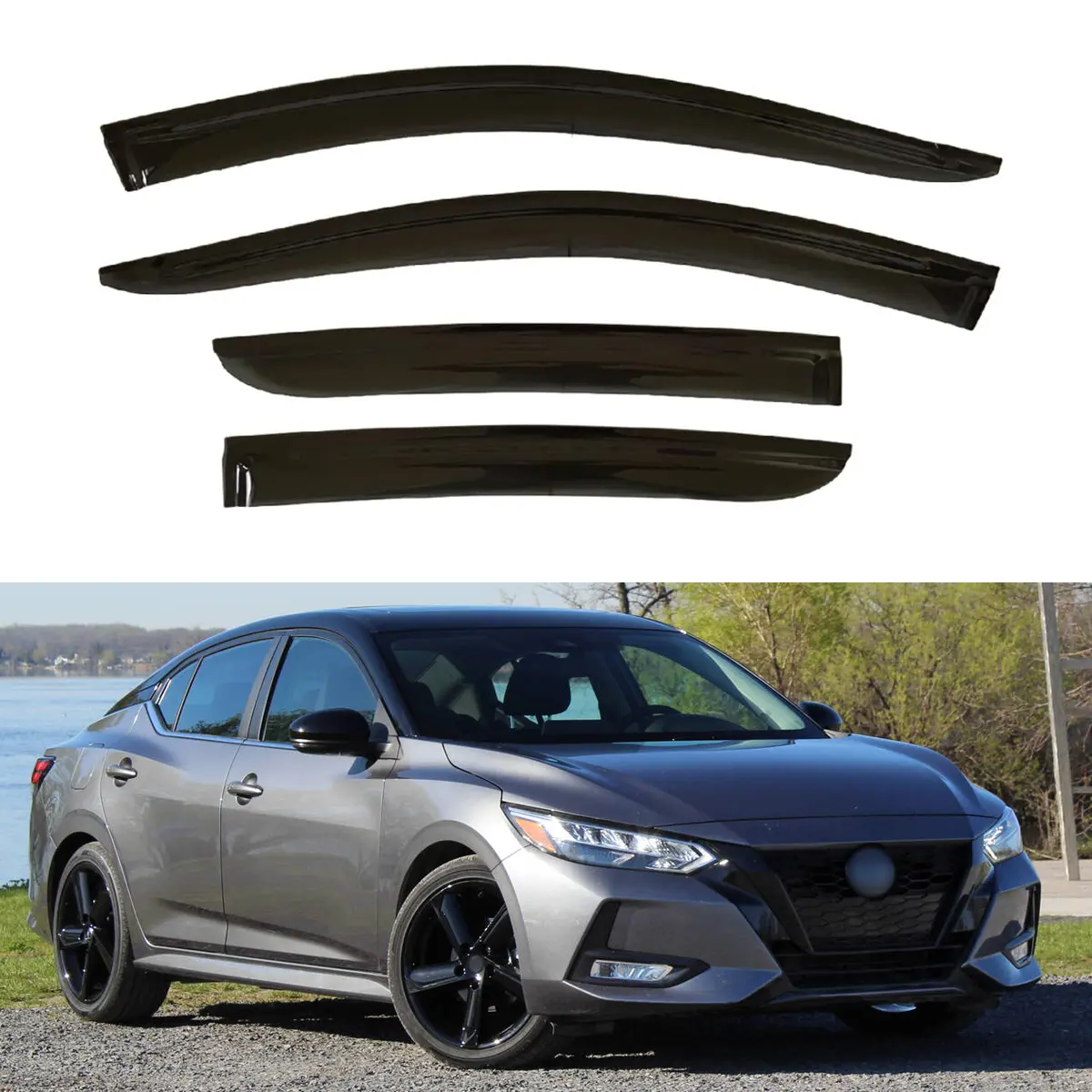 2020-2025 – Nissan Sentra Sedan – 4PCS Tape-On Window Deflectors , Window Visors, Rain Guards, Sun Shade, All-Weather Fresh Air Protection, Direct-Fit Auto Exterior Accessory Upgrade