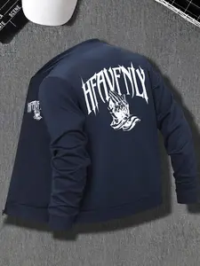 Men's Regular Fit "heavenly" Print Zip Up Hooded Jacket, Casual Comfy Long Sleeve Outerwear for Spring & Fall, Fashion Men's Clothes for Daily Wear, Coats