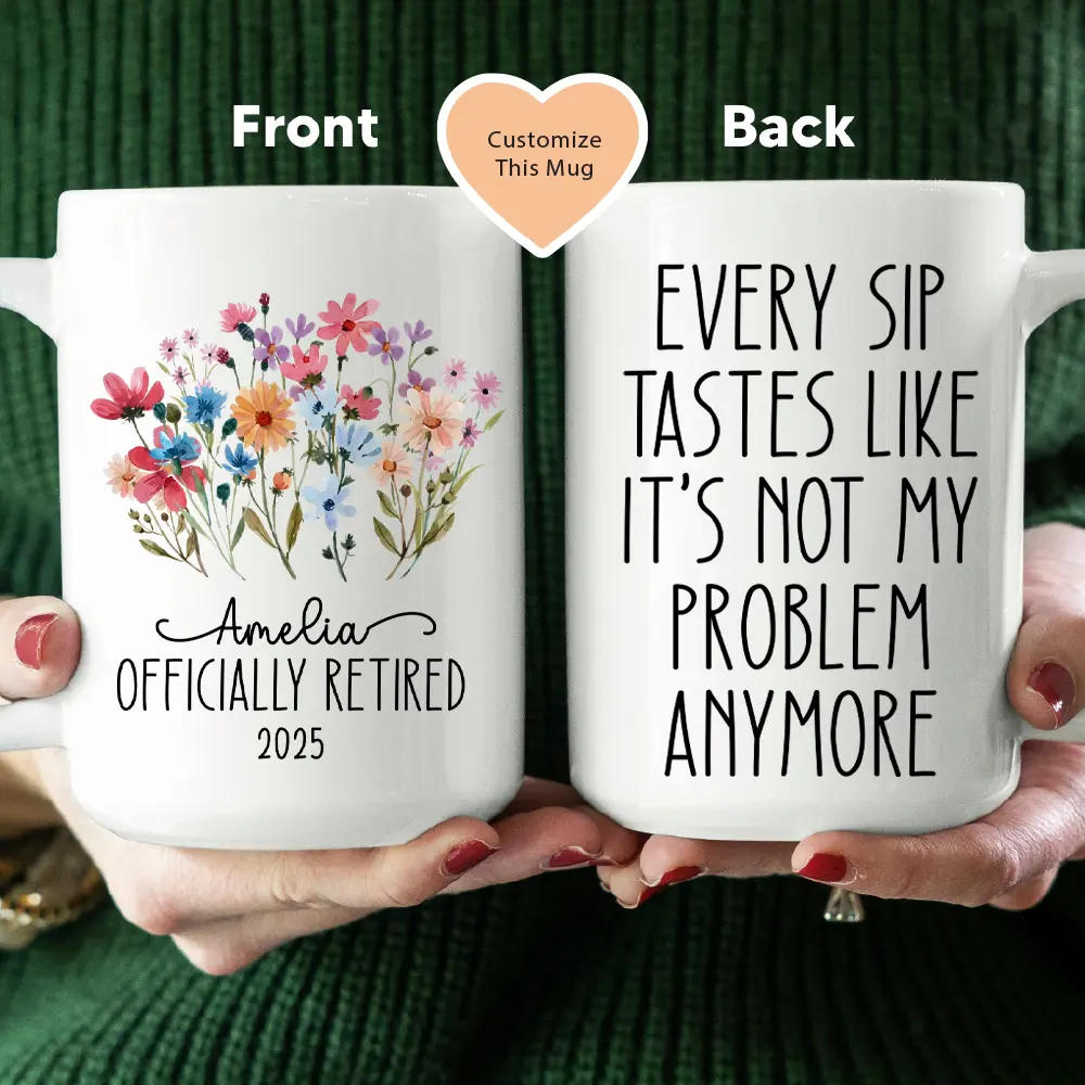 Personalized Printed Name + Year Retirement Mug - Coffee & Tea Kitchenware Drinkware, Retirement Gift for Celebrating Milestones
