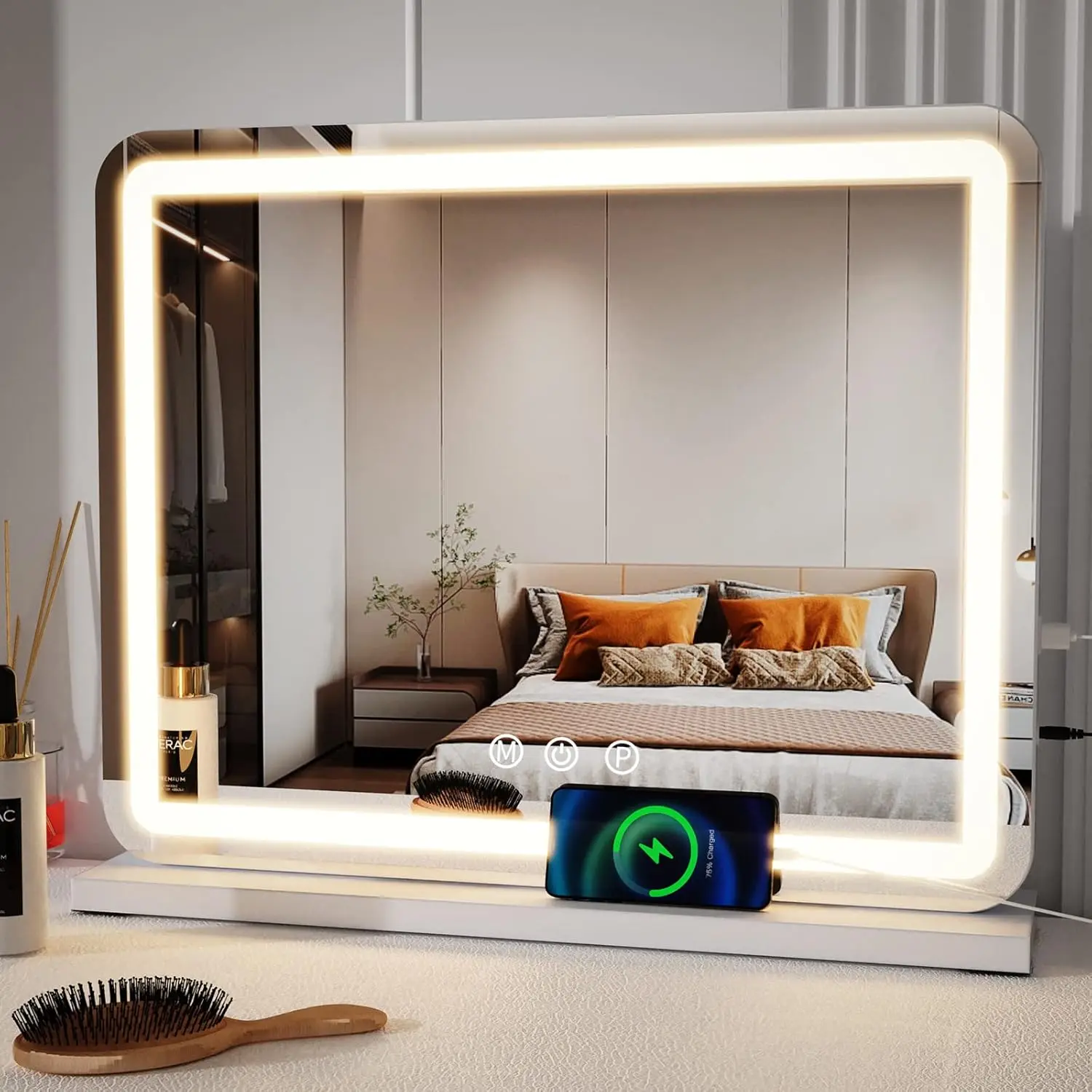 Flawless Makeup Starts Here – Professional LED Vanity Mirror with 3 Light Modes, Touch Control, Memory & USB Charging, White Square#flawlessmakeup#makeupmirror