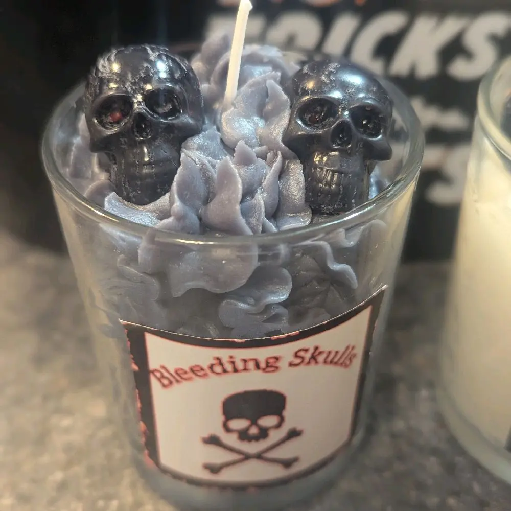 Bleeding Skulls Scented Candle for Halloween Spooky Season with Unique Skull Design and Spooky Aroma