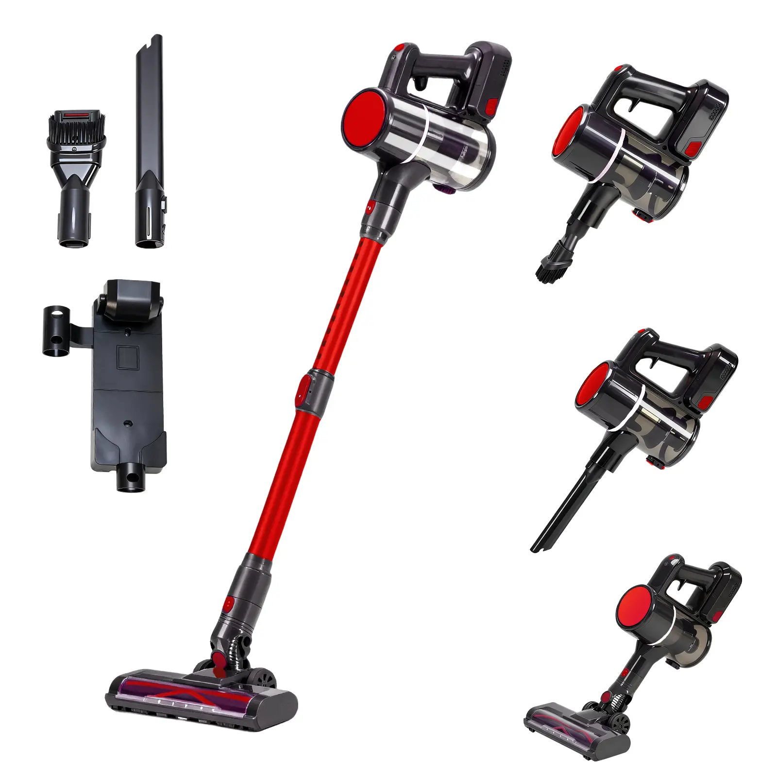 Cordless Stick Vacuum Cleaner - 5.7lbs Lightweight Battery Powered Handheld Vac, 3 Interchangeable Brushes, LED Headlight, 6*2200mAh Rechargeable Batteries, 8-Layer Cyclone Filtration for Hardwood Floors, Carpet, 3‑Brush For Tasks, Longer Clean Time