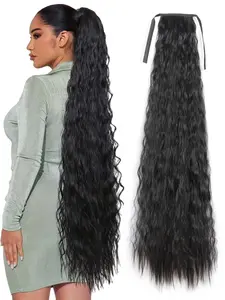 34Inch Super Long Length Corn Wave Ponytail Extension Synthetic Hair Extensions Wrap Around Curly Wavy Ponytail Hairpiece For Women Daily Party Use Versatile Use