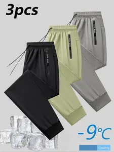 Men's Summer Sports Casual Ice Silk Athletic Running Pants, Breathable Quick-Dry, Drawstring Waist, Zipper Pockets, Ideal for Running, Gym, Hiking, Daily Wear