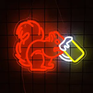 Squirrel Beer Neon Wall Art Bar Neon Sign Orange Squirrel Drinking LED Light Animal LED Sign Suitable for Bars/Bedrooms/Kids' Rooms/Commercial Spaces/Game Rooms