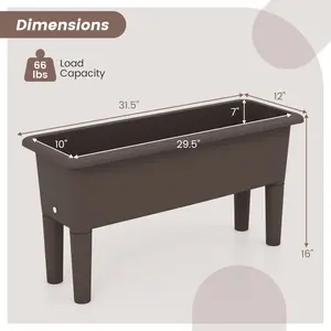 COSTWAY - 2 Pieces Raised Garden Beds Self-Watering Planter Box with Detachable Legs and Drainage Hole-Coffee