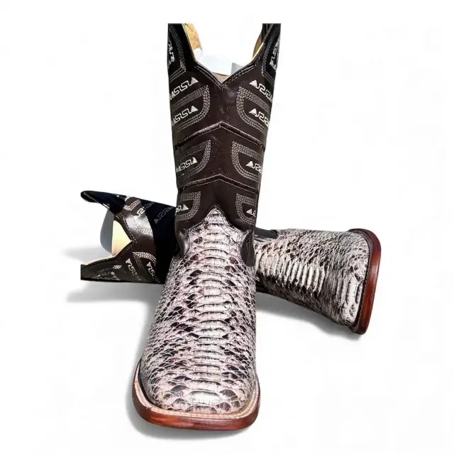 REYME Boots Men’s Round Toe winter Footwear Model 046 Genuine Python Leather Durable sole comfortable Walking Shoes Closed Toe Decor for Western & Dress Outfits.