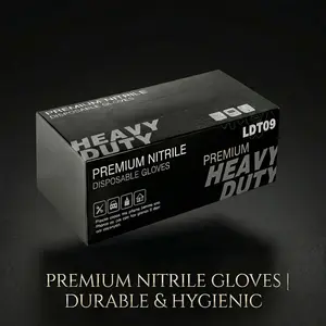 Black Disposable Nitrile Rubber Gloves 100pcs Soft Medium Size Powder-Free Chemical-Resistant Food Grade for Cleaning Tattoo Hair Dyeing with Vinyl Cover