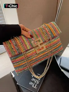 Women's Fashionable Colorful Chain Decor Crossbody Bag, Casual Versatile Adjustable Crossbody Shoulder Bag for Daily Used, Trendy All-match Commuter Bag