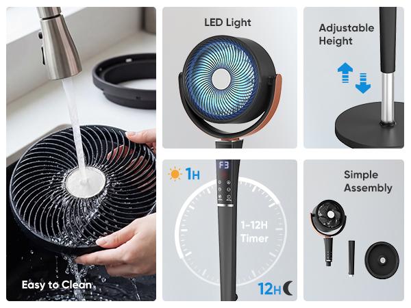 Bedroom Pedestal Fan, Quiet 20dB DC Air Circulator, 15 Speeds 5 Modes, 120° Oscillation, 12H Timer, 1050CFM Airflow, 37-45" Adjustable Height, LED Light, Standing Fan with Remote Bedroom Pedestal Fan, Quiet 20dB DC Air Circulator, 15 Speeds 5 Modes, 120° Oscillation, 12H Timer, 1050CFM Airflow, 37-45" Adjustable Height, LED Light, Standing Fan with Remote