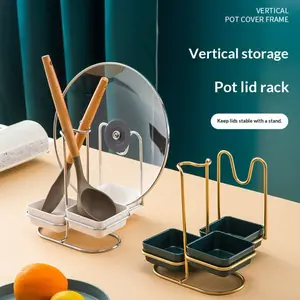 1pc Standing Pot Lid Rack Kitchen Countertop Organizer, Spoon Ladle Spill Catcher Holder, Convenient Storage Shelf for Pots and Cutting Boards
