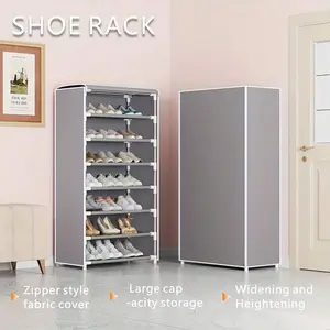 1 Piece Dustproof Shoe Rack With Cloth Cover, Shoe And Boot Storage Rack For Entryway, Closet, Bedroom, Garage, Free Standing Metal Shoe Rack