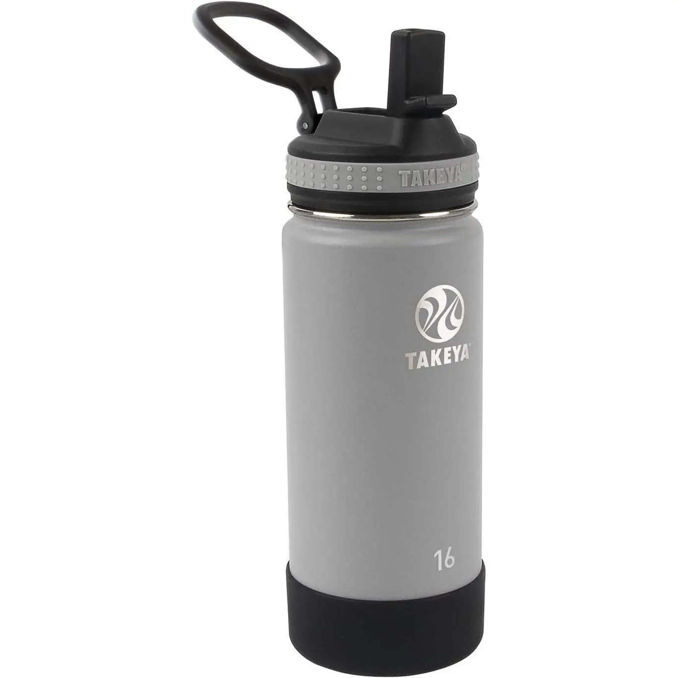 Takeya Actives Kids 16 oz Vacuum Insulated Stainless Steel Water Bottle with Straw Lid, Platinum/Onyx