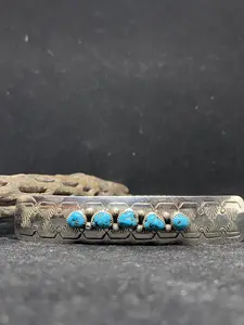 Handmade Native American Navajo King man Turquoise Sterling Silver Hair Barrette signed & stamped