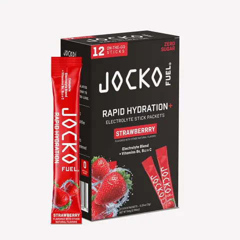 JOCKO FUEL Rapid Hydration+ Sports Beverage Mix - Non-Stim Electrolyte Hydration Drink Mix with 500mg Vitamin C+B6+B12, Sugar-Free, Stick Pack Alternative (12-Pack)
