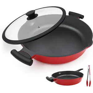 14-Inch Large Deep Frying Pan Skillet with Lid, 5-Quart Nonstick 2-In-1 Saute Pan, Compatible with All Stoves, PTFE & PFAS-Free