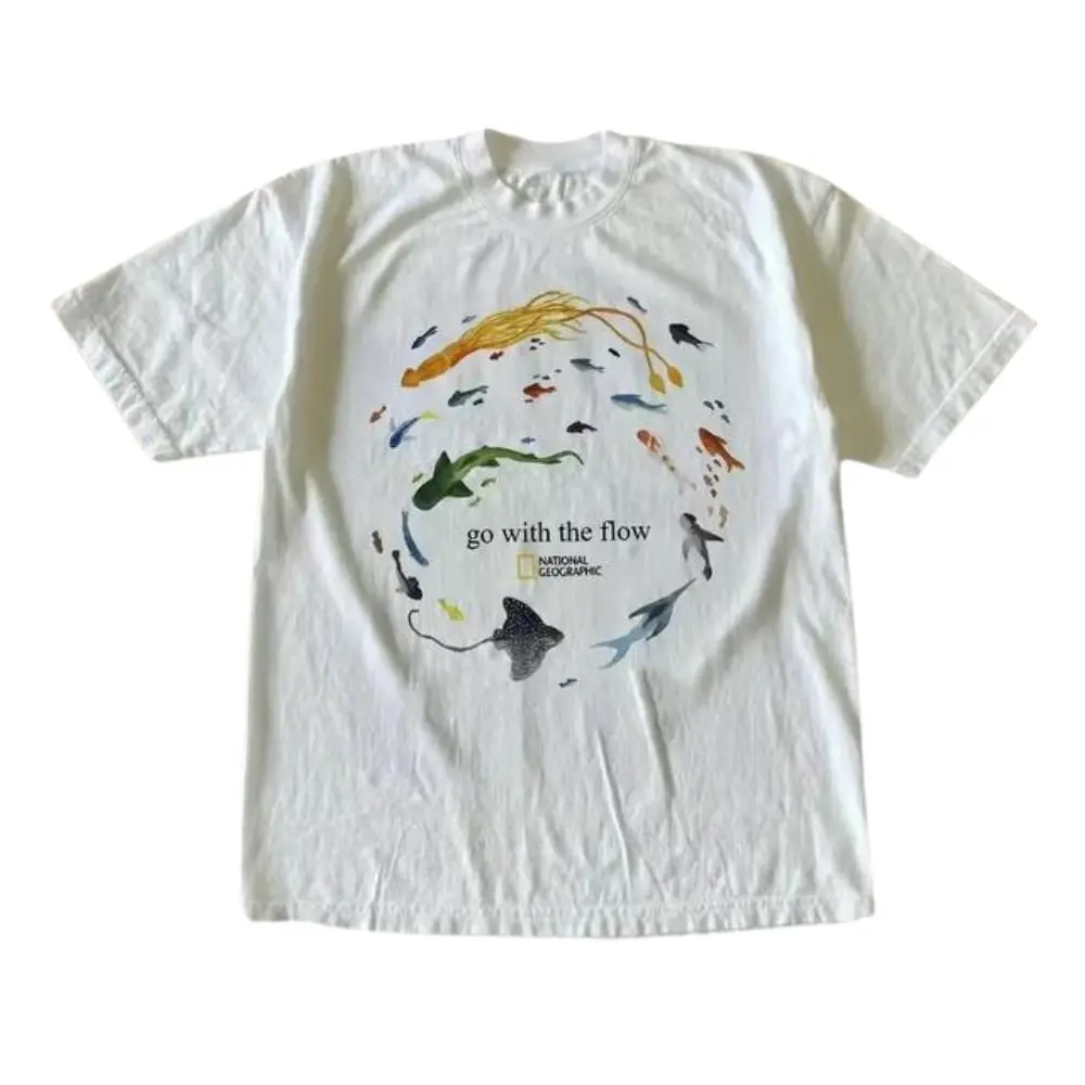 Go With The Flow Ocean Life T-Shirt, Colorful Fish Circle Graphic Tee, Marine Animal Nature Shirt, Sea Lover Gift