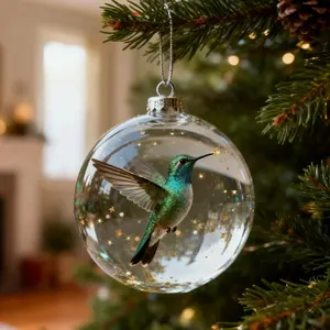 8CM Christmas Transparent Acrylic Ball Cardinal/Hummingbird Pattern Creative Christmas Tree Decoration Hanging Pendant For Home