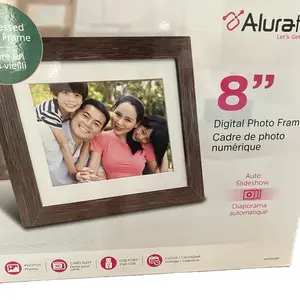 Aluratek 8" Digital Photo Frame with Auto Slideshow Feature for Photos & Cards, Clock/Calendar Function, Compact Design