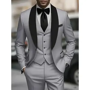 Men’s green three-piece formal suit — suitable for business, weddings, and graduations; includes a fruit-collar jacket and matching trousers; long-sleeved men’s polyester shirt/vest; viscose fiber.