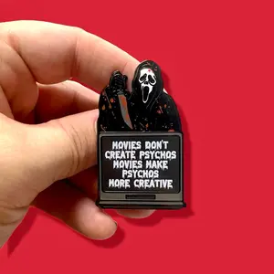 Scream Inspired “Movies Don’t Create Psychos” Ghostface Horror Enamel Pin